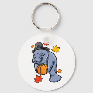 Thanksgiving Manatee Pilgrim Fall Pumpkin Dugong  Key Ring