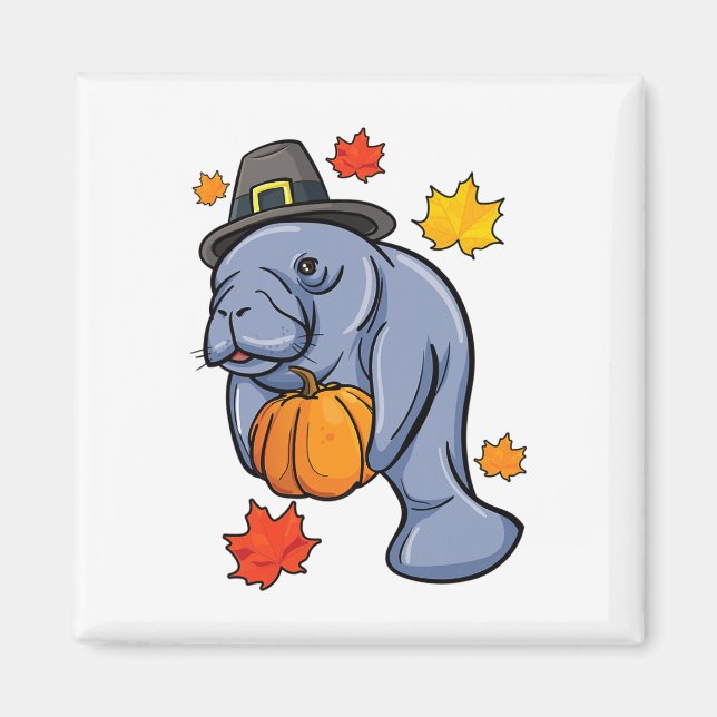 Thanksgiving Manatee Pilgrim Fall Pumpkin Dugong  Magnet (Front)