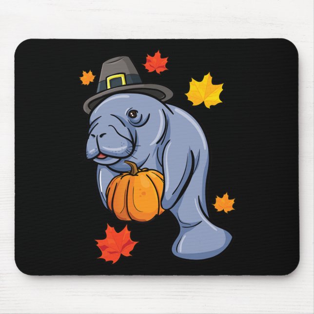 Thanksgiving Manatee Pilgrim Fall Pumpkin Dugong  Mouse Pad (Front)