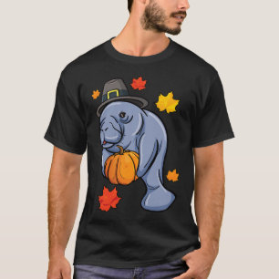 Thanksgiving Manatee Pilgrim Fall Pumpkin Dugong  T-Shirt