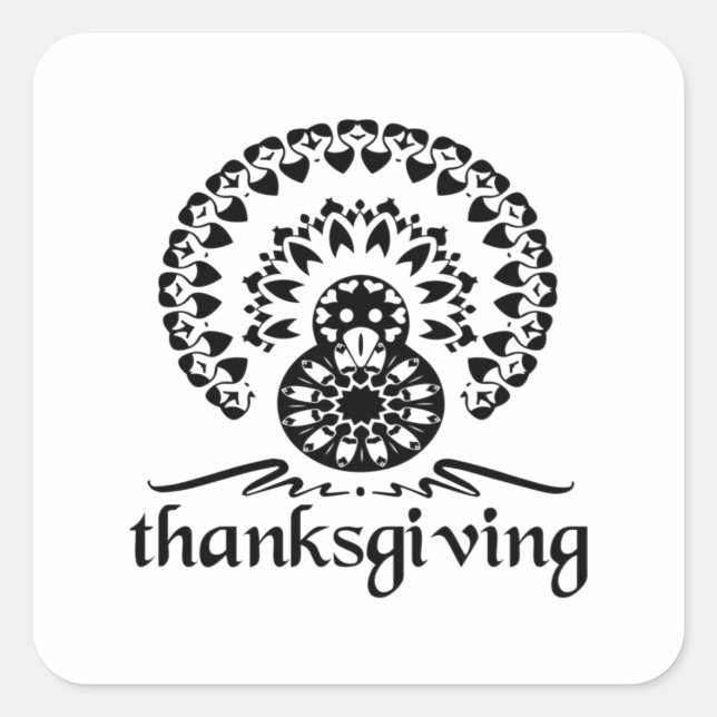 Thanksgiving Mandala Turkey Boho Folk Art Square Sticker (Front)