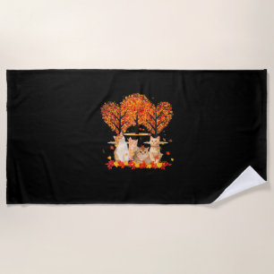 Thanksgiving Maple Cat Heart Shape Tree Leaf Beach Towel