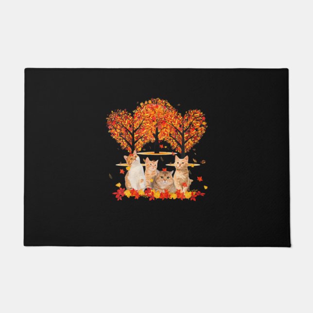 Thanksgiving Maple Cat Heart Shape Tree Leaf Doormat (Front)