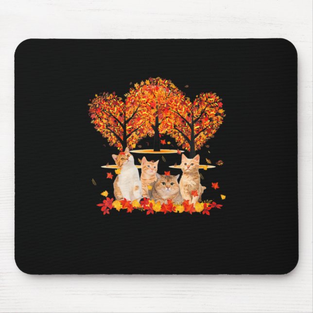 Thanksgiving Maple Cat Heart Shape Tree Leaf Mouse Pad (Front)