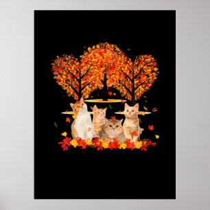 Thanksgiving Maple Cat Heart Shape Tree Leaf Poster