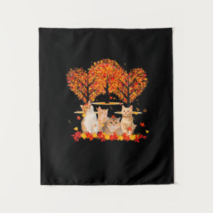 Thanksgiving Maple Cat Heart Shape Tree Leaf Tapestry