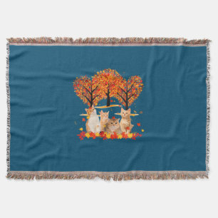 Thanksgiving Maple Cat Heart Shape Tree Leaf Throw Blanket