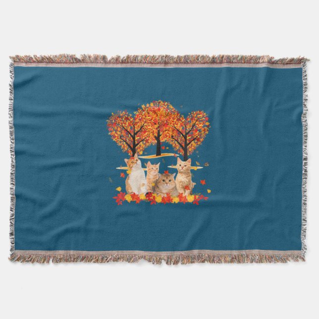 Thanksgiving Maple Cat Heart Shape Tree Leaf Throw Blanket (Front)