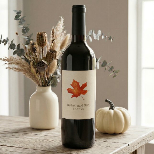 Thanksgiving Maple Leaf Wine Bottle Label (Creator Uploaded)