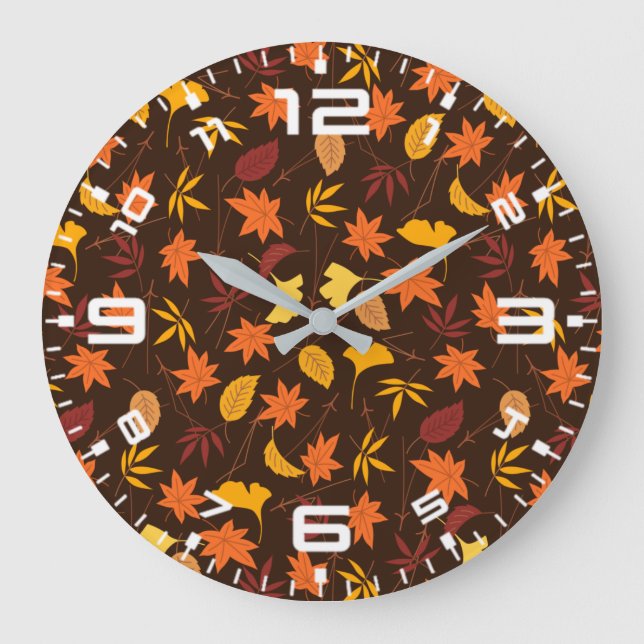 Thanksgiving Maple Leaves Pattern-25947 Large Clock (Front)