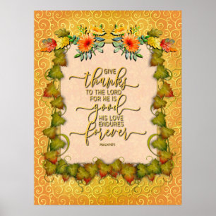 Thanksgiving, Maple Leaves, pumpkins, and flowers Poster