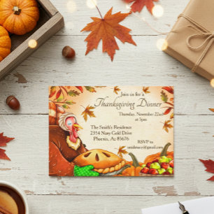 Thanksgiving Meal Dinner Turkey Pie Pumpkin Invitation
