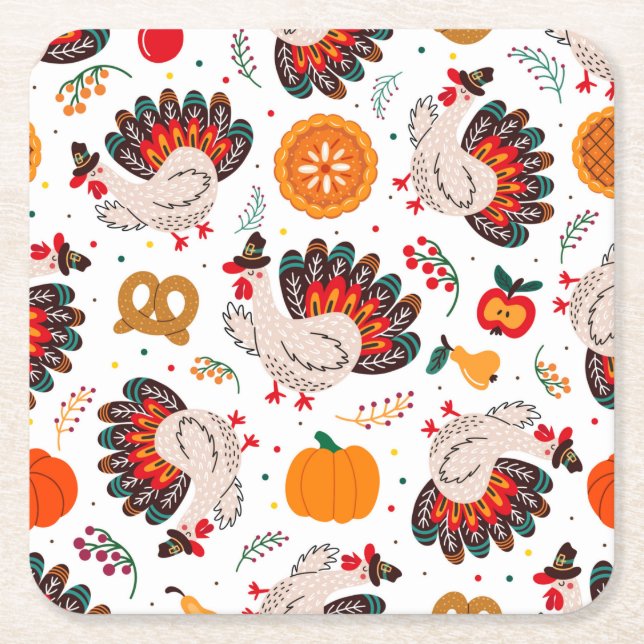 Thanksgiving Meme I Am Happy Because I Am Grateful Square Paper Coaster (Front)