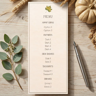 Thanksgiving Menu Card with Green Maple Leaf