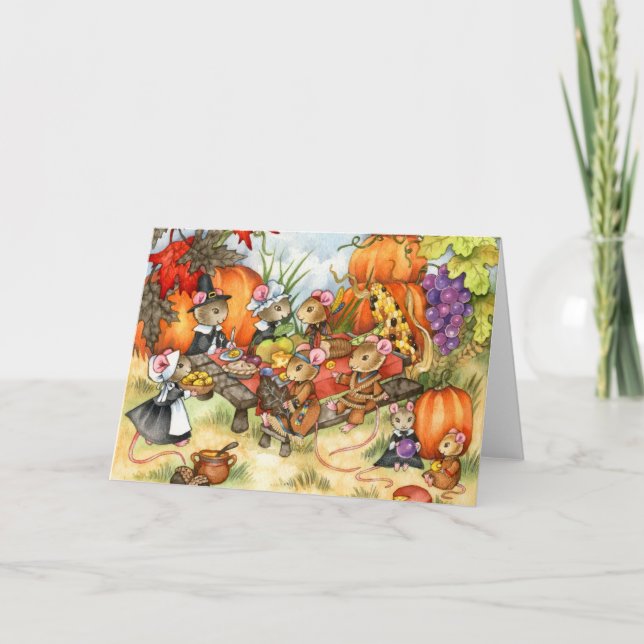Thanksgiving Mice - Cute Greeting Card (Front)
