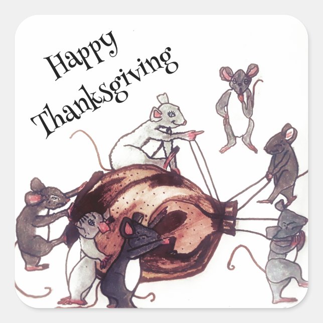 THANKSGIVING MICE STEAL TURKEY  SQUARE STICKER (Front)