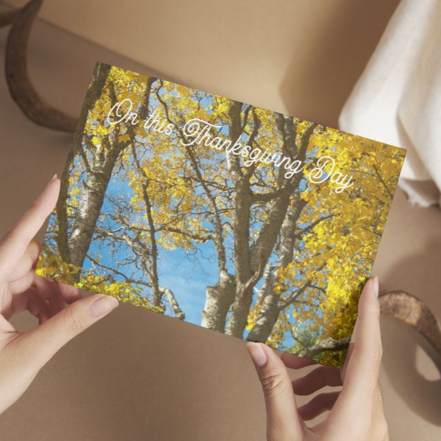 Thanksgiving Miles Apart Yellow Maple Leaves Holiday Card (In Situ)