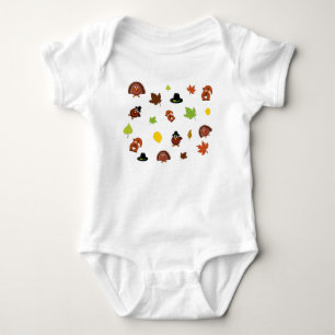 Thanksgiving Miniature Turkeys, Squirrels, Leaves Baby Bodysuit