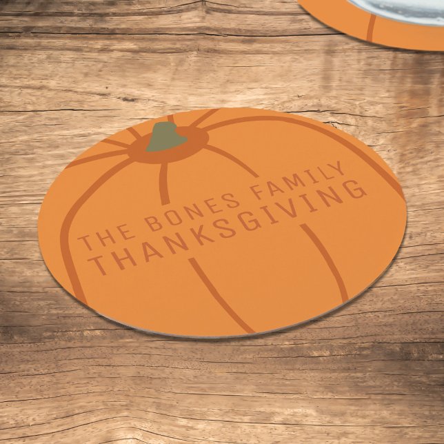 Thanksgiving Modern Orange Pumpkin Coaster (A fun pumpkin inspired paper coaster with space for your family name)
