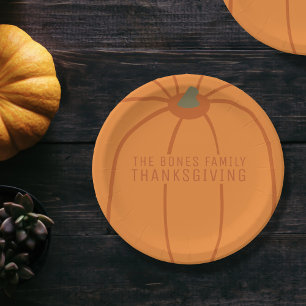 Thanksgiving Modern Orange Pumpkin Paper Plates