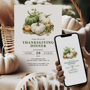 Thanksgiving Modern Rustic Watercolor Pumpkins Invitation