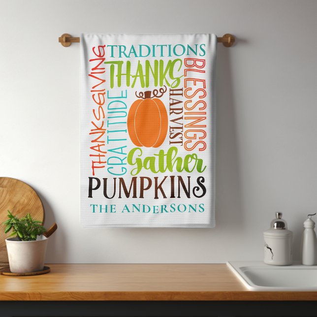 Thanksgiving Modern Word Art Typography Name Tea Towel (Creator Uploaded)