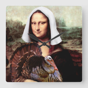 Thanksgiving Mona Lisa Pilgrim Square Wall Clock