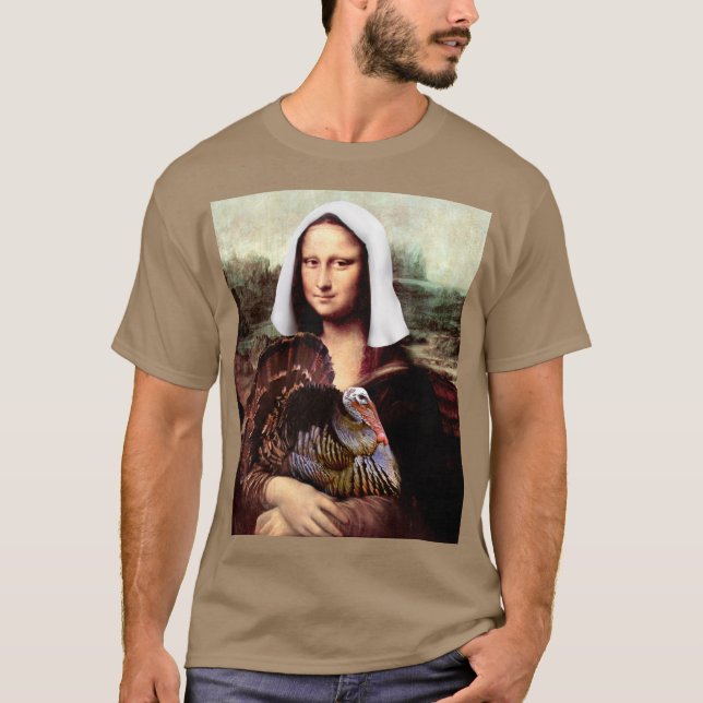 Thanksgiving Mona Lisa Pilgrim with Turkey T-Shirt (Front)