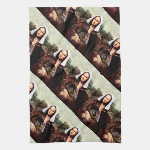 Thanksgiving Mona Lisa Pilgrim with Turkey Tea Towel