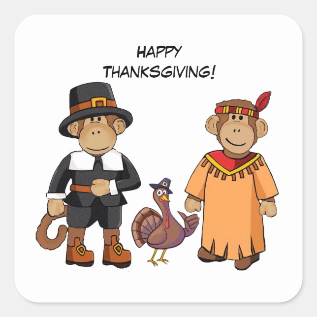 Thanksgiving Monkeys Square Sticker (Front)