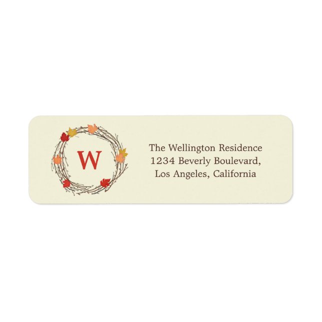 Thanksgiving Monogram Wreath Return Address Label (Front)