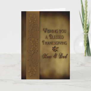 Thanksgiving - Mum and Dad = Brown Leaves Holiday Card