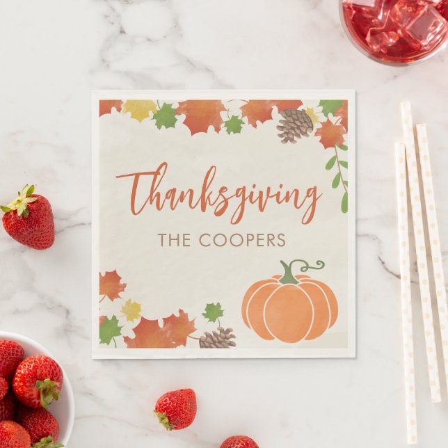 Thanksgiving Napkins | Autumn Leaves and Pumpkins (Insitu)