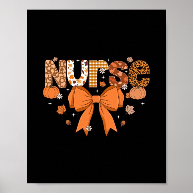 Thanksgiving Nurse Coquette Bow Nursing Fall Autum Poster (Front)