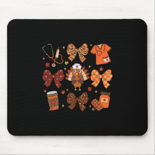 Thanksgiving Nurse Fall Turkey Bow Medical Scrubs Mouse Pad