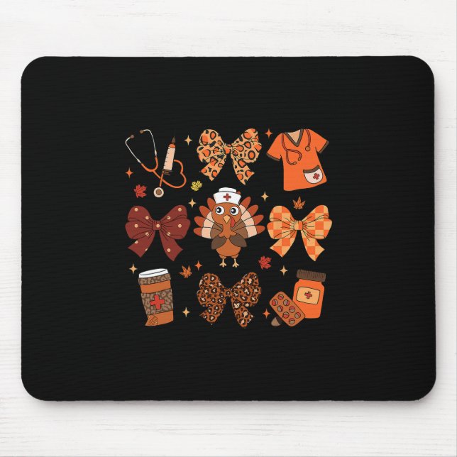 Thanksgiving Nurse Fall Turkey Bow Medical Scrubs  Mouse Pad (Front)