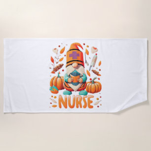 Thanksgiving Nurse Gnomes Fall Scrub Beach Towel