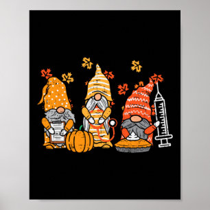 Thanksgiving Nurse Gnomes Fall Scrub Top Autumn Rn Poster