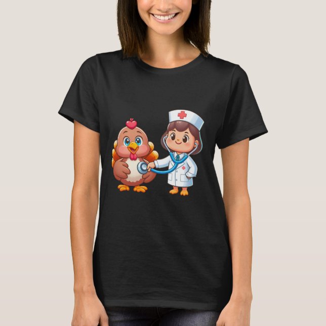 Thanksgiving Nurse Heartbeat Turkey Fall Scrub Top (Front)