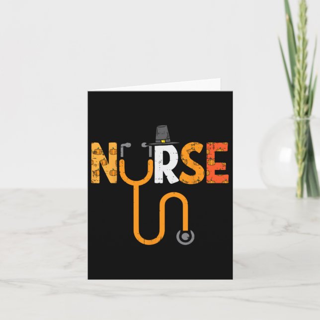 Thanksgiving Nurse Stethoscope Nursing Fall Scrub  Card (Front)