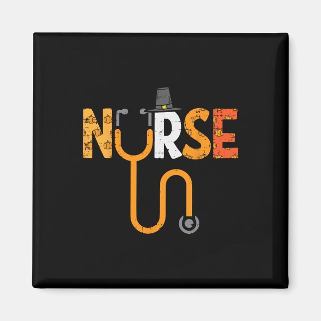 Thanksgiving Nurse Stethoscope Nursing Fall Scrub  Magnet (Front)