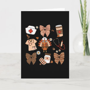 Thanksgiving Nurse Turkey Day Fall Coquette Bow Nu Card