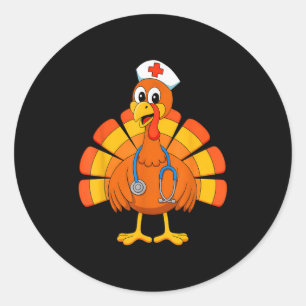 Thanksgiving Nurse Turkey Nurses Scrub Top Nursing Classic Round Sticker