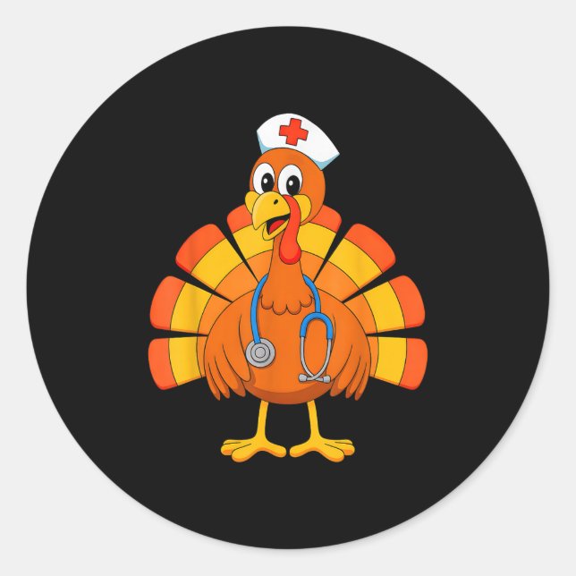 Thanksgiving Nurse Turkey Nurses Scrub Top Nursing Classic Round Sticker (Front)