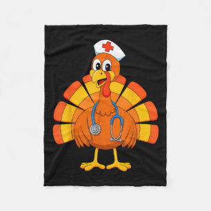 Thanksgiving Nurse Turkey Nurses Scrub Top Nursing Fleece Blanket