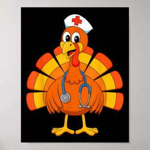 Thanksgiving Nurse Turkey Nurses Scrub Top Nursing Poster