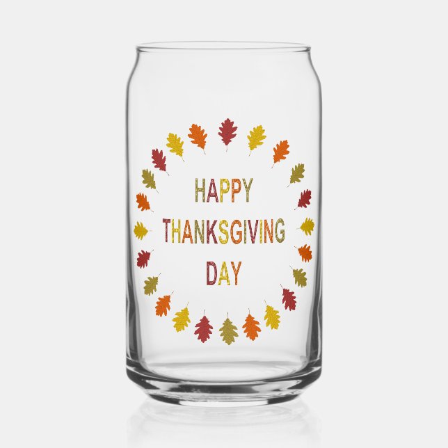 Thanksgiving Oak Leaves Can Glass (Front)