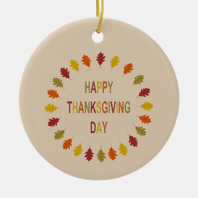 Thanksgiving Oak Leaves Custom Ceramic Tree Decoration (Front)