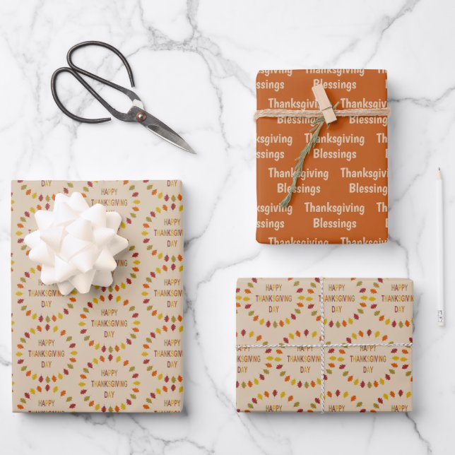 Thanksgiving Oak Leaves Custom Message Wrapping Paper Sheet (Front)