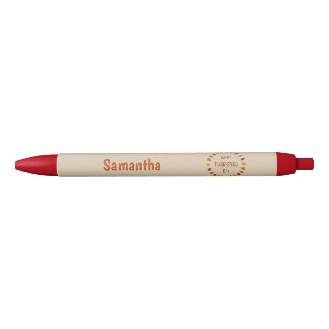 Thanksgiving Oak Leaves Custom Name Black Ink Pen (Front)